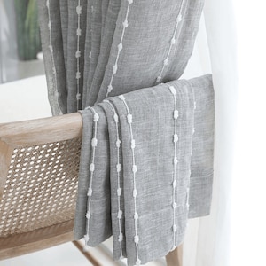 Modern Striped Linen Sheer Curtains for Living Room Grey Window Tulle Curtain Bedroom Voile White Tassels blinds Custom Panel