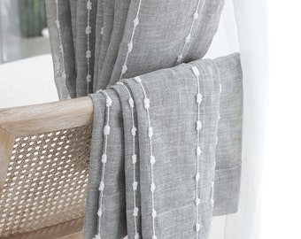 Modern Striped Linen Sheer Curtains for Living Room Grey Window Tulle Curtain Bedroom Voile White Tassels blinds Custom Panel