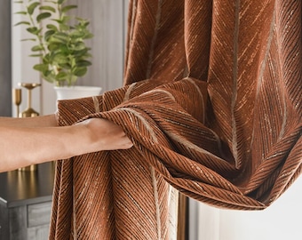 Luxury Gold Lines Fishbone Pattern Jacquard Shade Curtain Yarn-Dyed Jacquard Living Room Bedroom Curtain Finished Product
