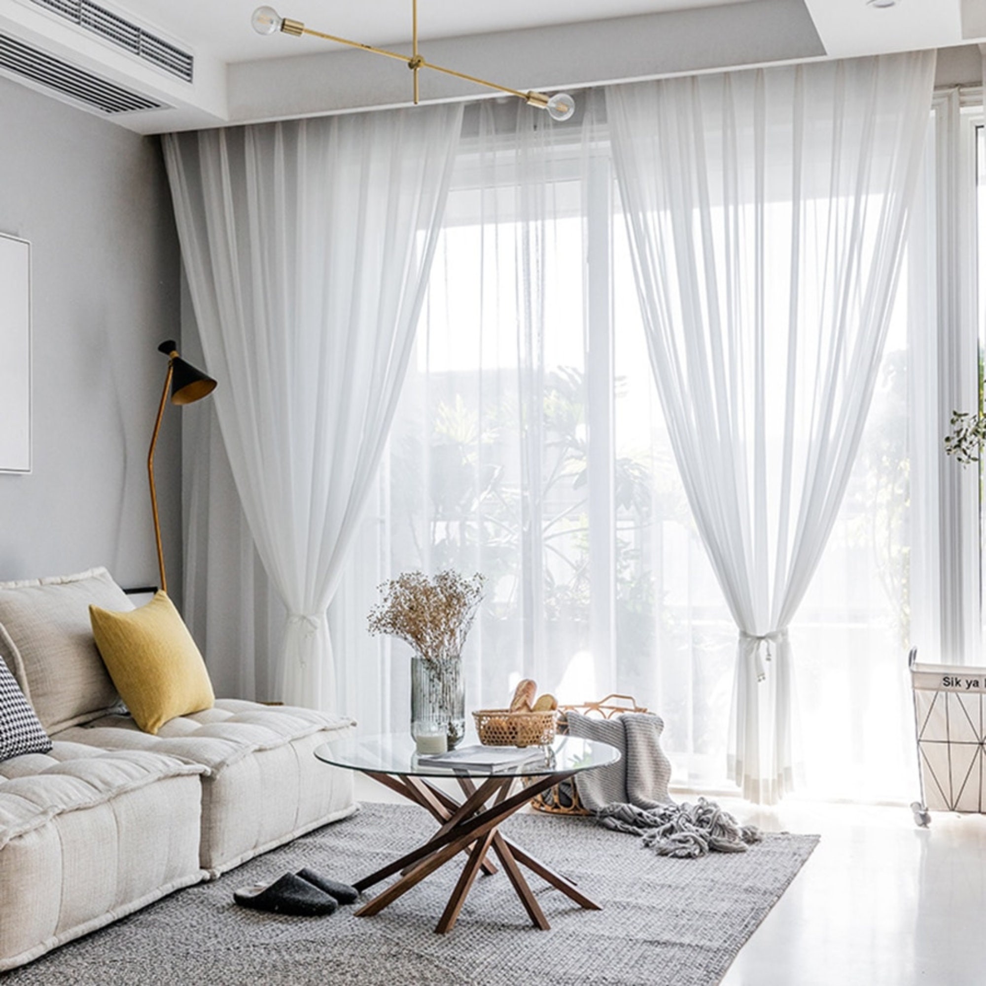Cortinas de gasa semitransparentes con bordado blanco, cortinas de gasa  para dormitorio, cortinas de tul para ventana de salón simples y modernas