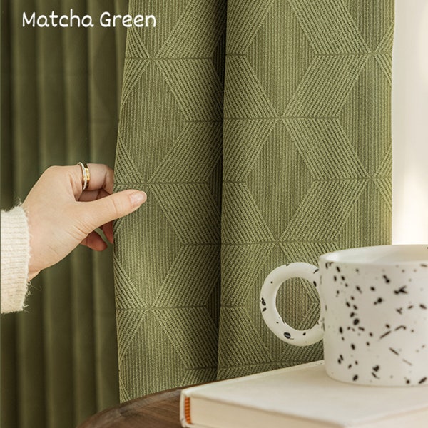 Chenille Geometric Pattern High Shading Curtains for Living Dining Room Bedroom Matcha Cardamom Green Cream Milk Tea Milk Coffee Light Grey