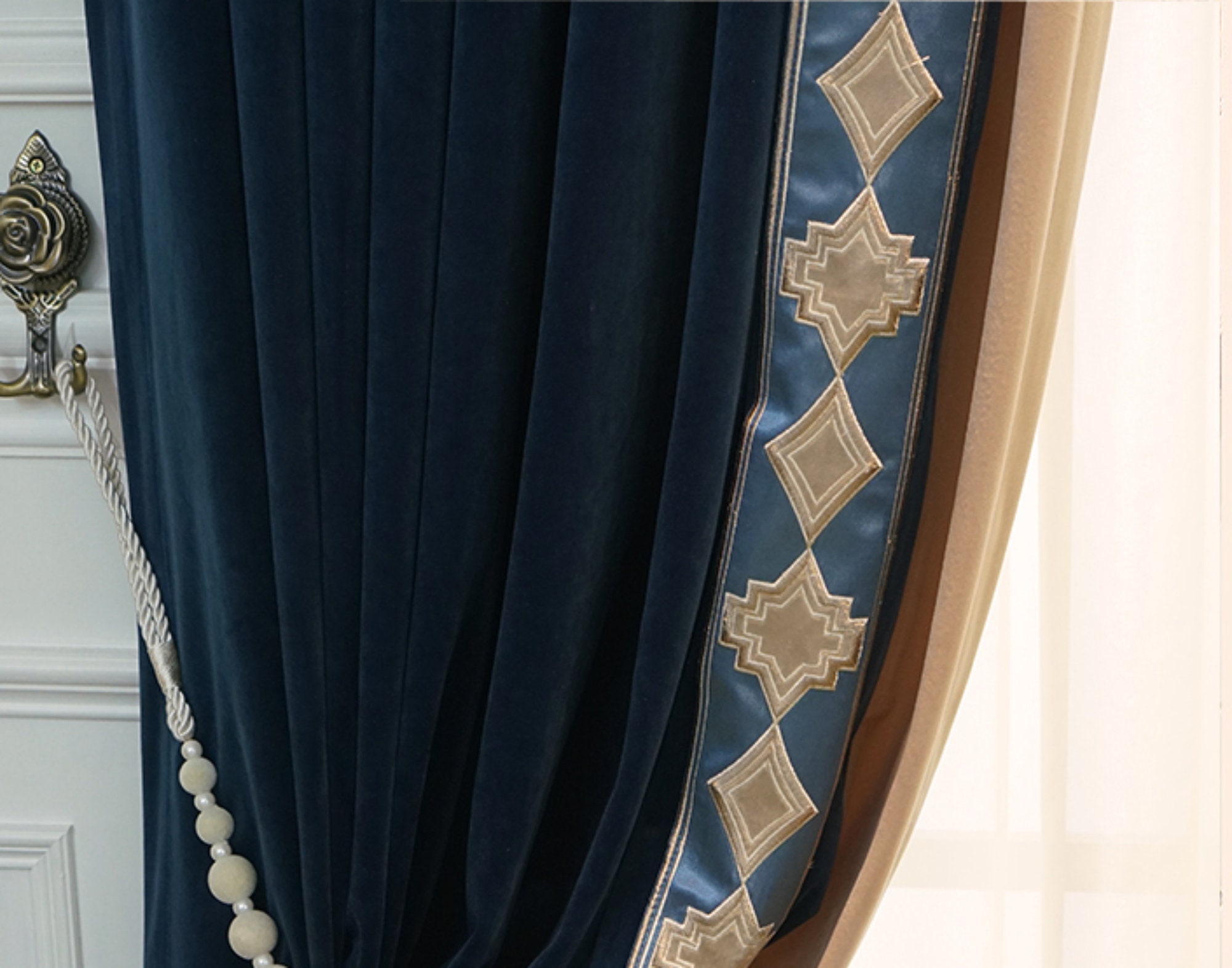 Tende Oscuranti Victree Velluto - 2 Pannelli 132x304cm Blu Navy - Foto 8
