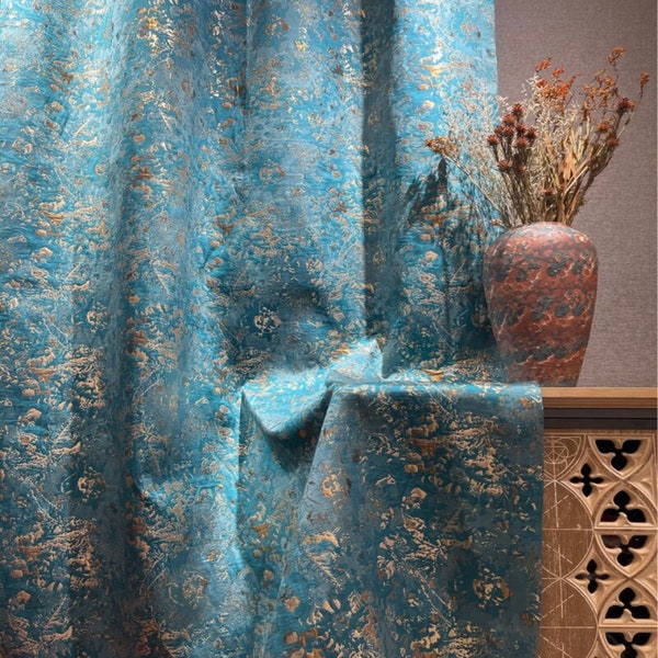 Mediterranean Light Luxury Fashion Retro Bohemian Gold  Blue Curtains Curtains for Living Dining Room Bedroom