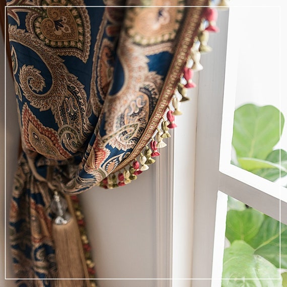 Royal Light Luxury Splicing Curtains Pure Velvet Color with Beads Lace High Shading Curtains for Living Room Bedroom Dining Room Nursery