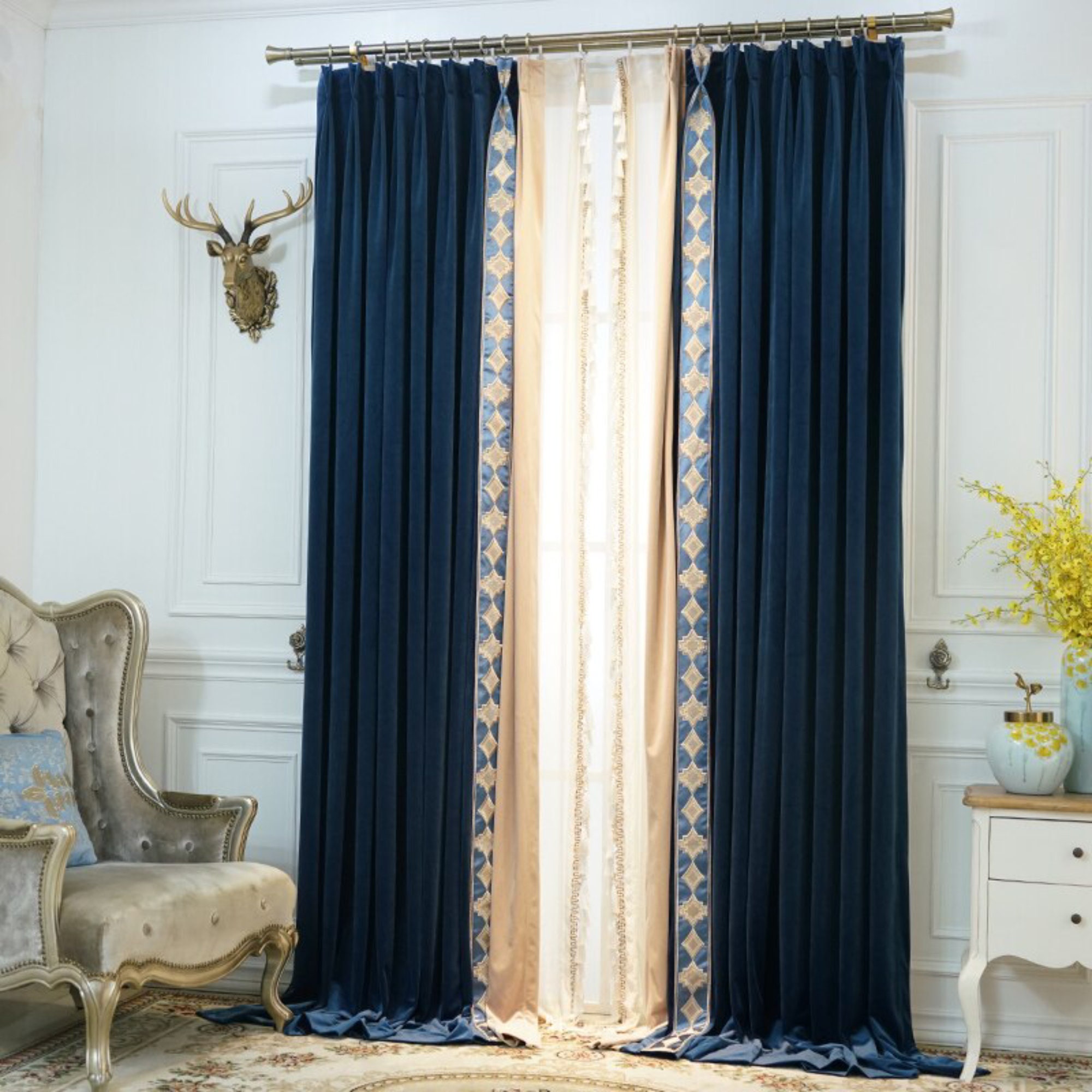 Tende Oscuranti Victree Velluto - 2 Pannelli 132x304cm Blu Navy - Foto 5