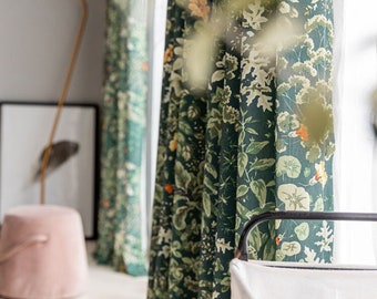 Cotton Pastoral Style Floral Leaf Printed Curtains for Living Room Drapes for Bedroom Window Treatments Panel Blinds