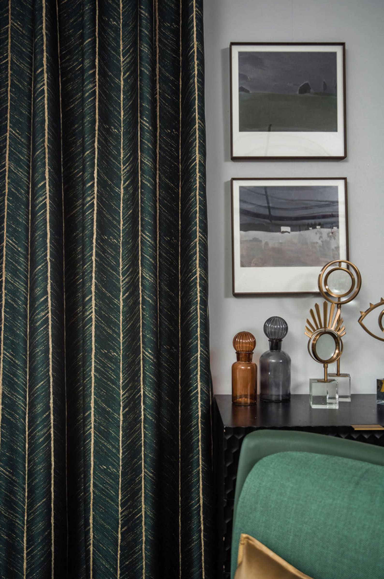 Luxury Gold Lines Fishbone Pattern Jacquard Shade Curtain | Etsy