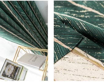 Luxury Gold Lines Fishbone Pattern Jacquard Shade Curtain Yarn-Dyed Jacquard Living Room Bedroom Curtain Finished Product