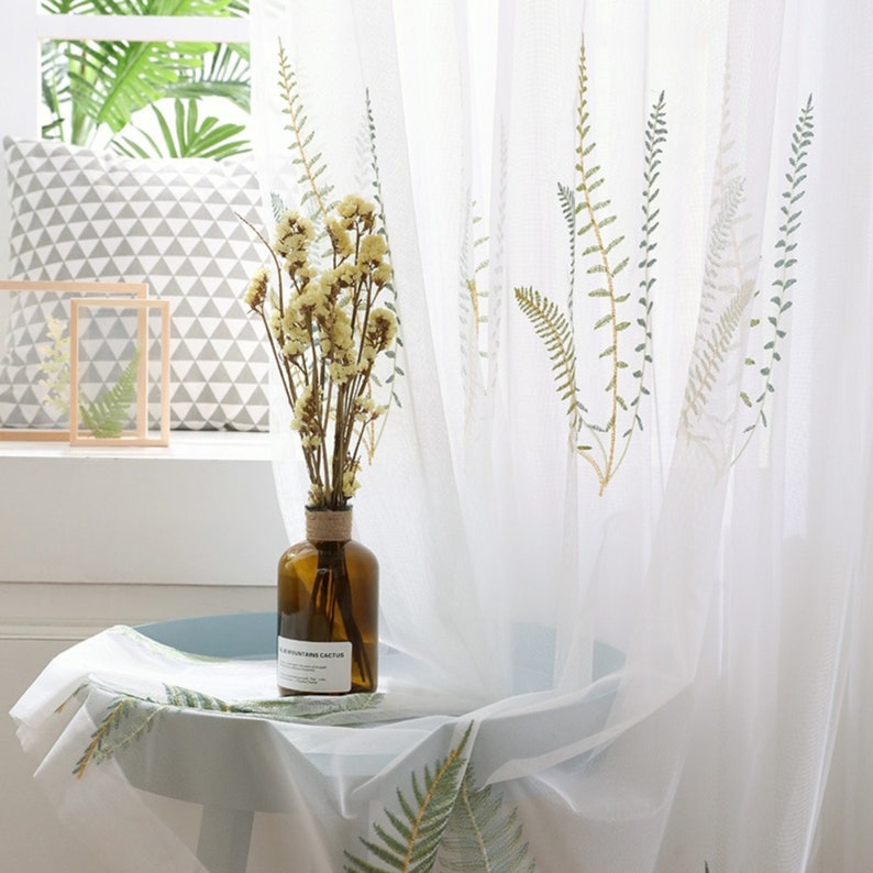 Embroidered Tulle Curtains Green Leaf for Living Room Bedroom - Etsy