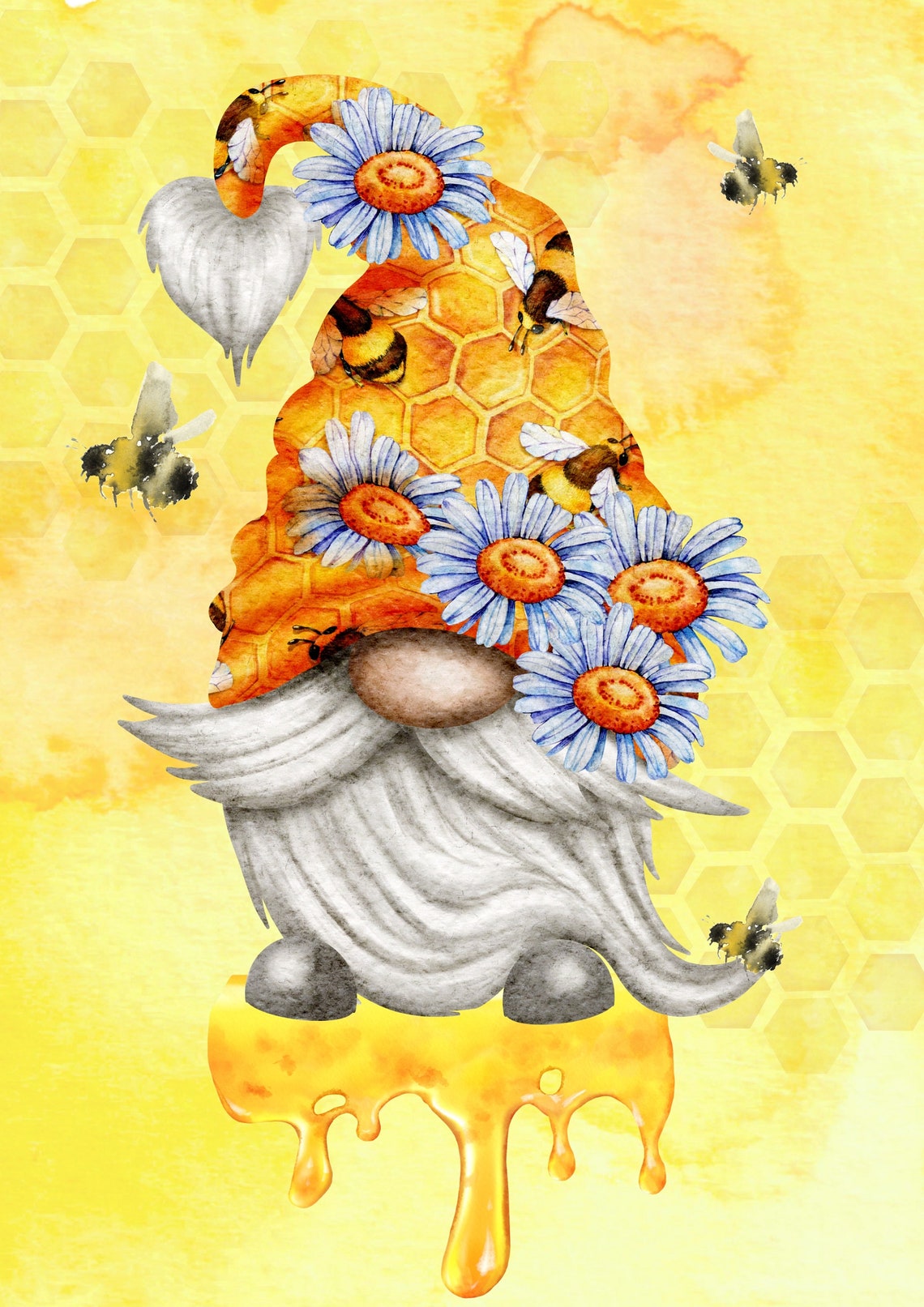 Trio Gnomes Honeycomb & Bees Illustrations Beautiful Gift | Etsy