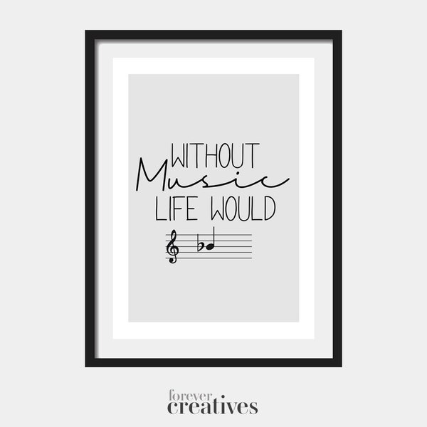 Without Music Life Would 'B' Flat | Music Notation Print | 8 Colours