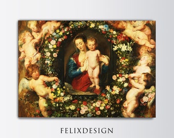 Pierre Paul Rubens - Vierge en couronne florale (1621) | Samsung Frame TV Art | vintage Peinture Imprimer Art Mural Paysage | Téléchargement numérique