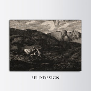Odilon Redon - Fear (1865) | Vintage Painting Print Man Riding Horse Drawing Black White Wall Art Gift | Printable Digital Download