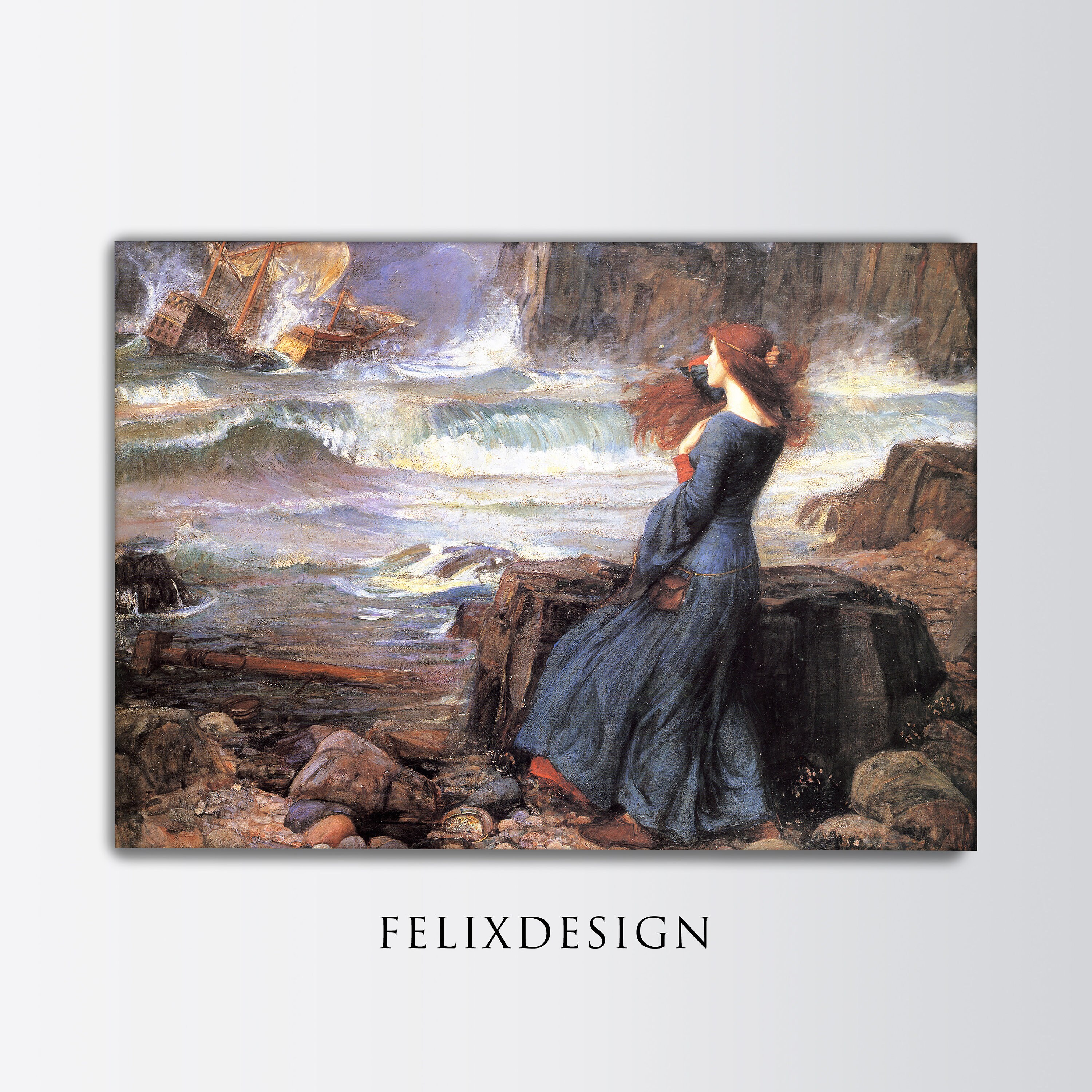 Stampa su tela con immagine di John William Waterhouse Miranda The Tempest, 76 x 50 cm : John William Waterhouse