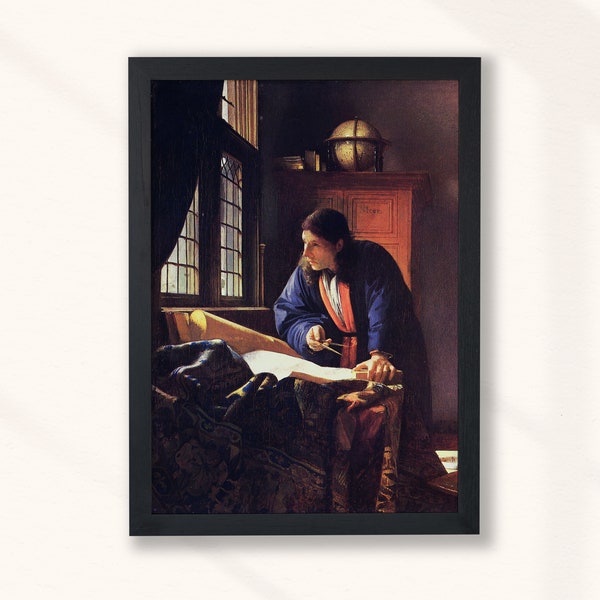 Johannes Vermeer - Der Geograf (1669) | Vintage Portrait Ölgemälde | Erdkunde Landkarte Maker Historisches Dekor Wandkunst | Digitaler Download