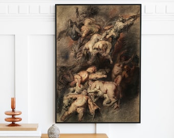 Peter Paul Rubens - The Fall of the Dammed Preparatory Sketch (1618) | Vintage Portrait Painting Wall Art Decor Print | Digital Download