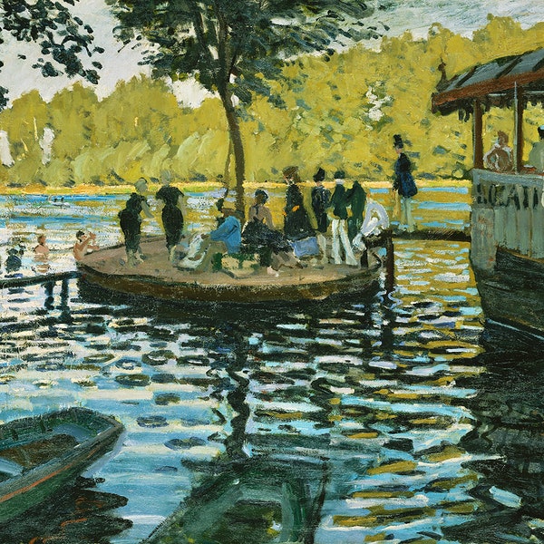 Claude Monet - Bain a la Grenouillere (1869) - Premium Painting Poster Print Wall Art, French Impressionist Impressionism Pastel Color