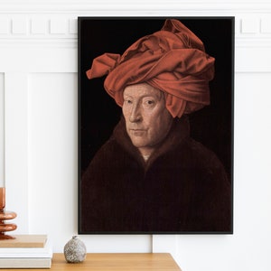 Jan Van Eyck - Possible Self-Portrait (1433) - Vintage Oil Painting - Portrait of a Man in Turban - Antique Wall Art Print - Instant Art