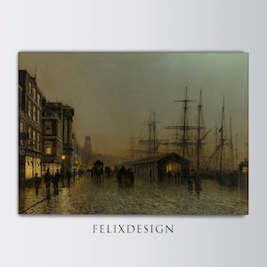John Atkinson Grimshaw - Liverpool Lights (1881) - Painting Poster Print Oversized Wall Art Decor 19th Century View - Digital Download