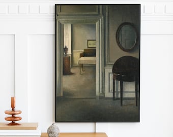 Vilhelm Hammershoi - Interior With a Mirror (1907) | Vintage Painting Danish Interior Design Gift Wall Art Print | Digital Printable