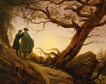 Caspar David Friedrich - Two Men Contemplating the Moon (1830) - Samsung Frame TV Art - Famous Art, Pastel Color, Farmhouse Wall Decor