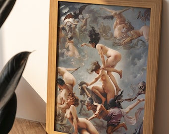 Luis Ricardo Falero - Sketch of Witches Going to their Sabbaths (1878) - Painting Photo Poster Print Art Gift Home Wall - Digital Download