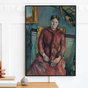 Paul Cézanne - Madame Cezanne in a Red Dress (1890) | Vintage Woman Portrait Print | Antique Oil Painting Cezanne Drawing | Printable Art