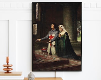 Edmund Leighton - The Dedication (1908) - Painting Poster Print Art Vintage Wall Decor - Edward Soldier Offering Sword - Digital Download