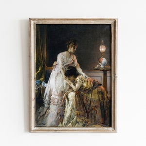 Vintage Portrait Oil Painting Print, Antique Woman Wall Art, Digital Printable, Modern Farmhouse Wall Art, Instant Download, 19th Century
