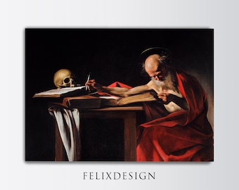 Caravaggio - Saint Jerome Writing (1605) - Printable Download, Digital Art, Skull, Impressionism Art Classic Painting Poster Print Art Gift