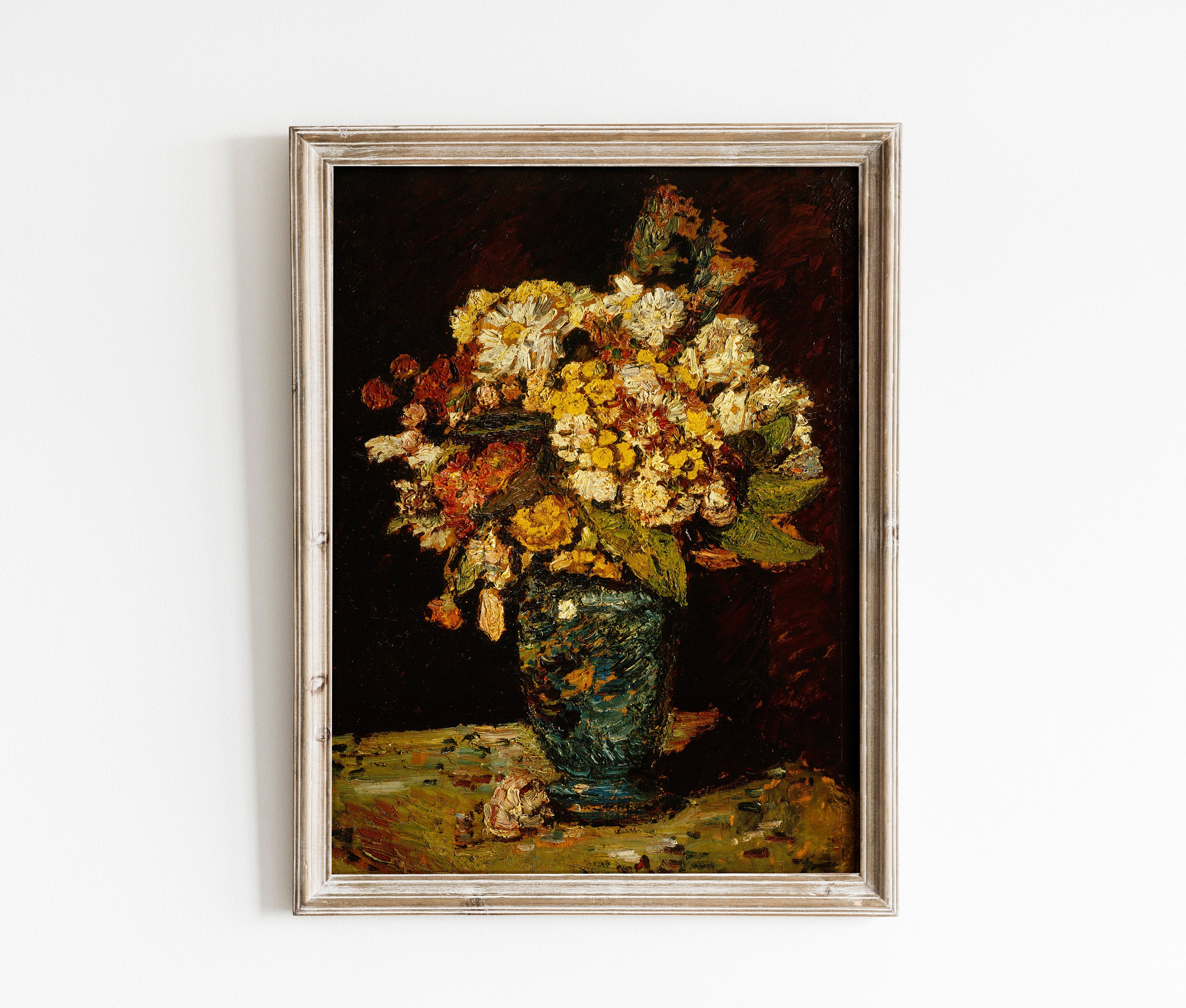 Fiori in un vaso blu / Antico Dipinto di natura morta / Vintage Fruit Print / Vintage Wall Art Landscape Decor Print / Instant Download