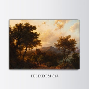 Warm Tone Landscape Painting | Vintage Wall Art Print | Antique Art, Country Scenery Painting | Printable Art | Digital Download