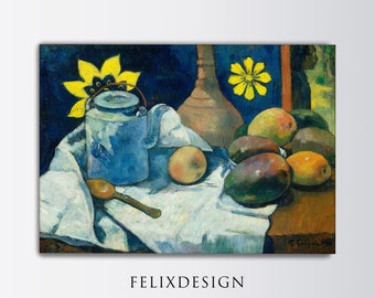 Paul Gauguin - Still life with Teapot and Fruit (1896) | Samsung Frame TV Art | Vintage Antique Still Life Wall Art Painting | Printable Art