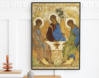 Trinity Three Icons by Andrei Rublev (1425) - Famous Painting Old Poster Print Art Gift Landscape Vintage - Digital Download, Instant Art