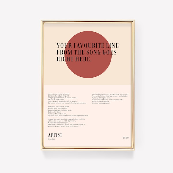 Lyric Poster | Music Poster | Custom Lyric Print | Personalised Song Print | Custom Gift Print | Lyric Wall Art | Printable Lyric Poster