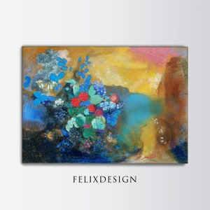 Odilon Redon - Ophelia Among the Flowers (1908) | Vintage Painting Print Shakespeare Tragedy Hamlet Wall Art | Printable Digital Download