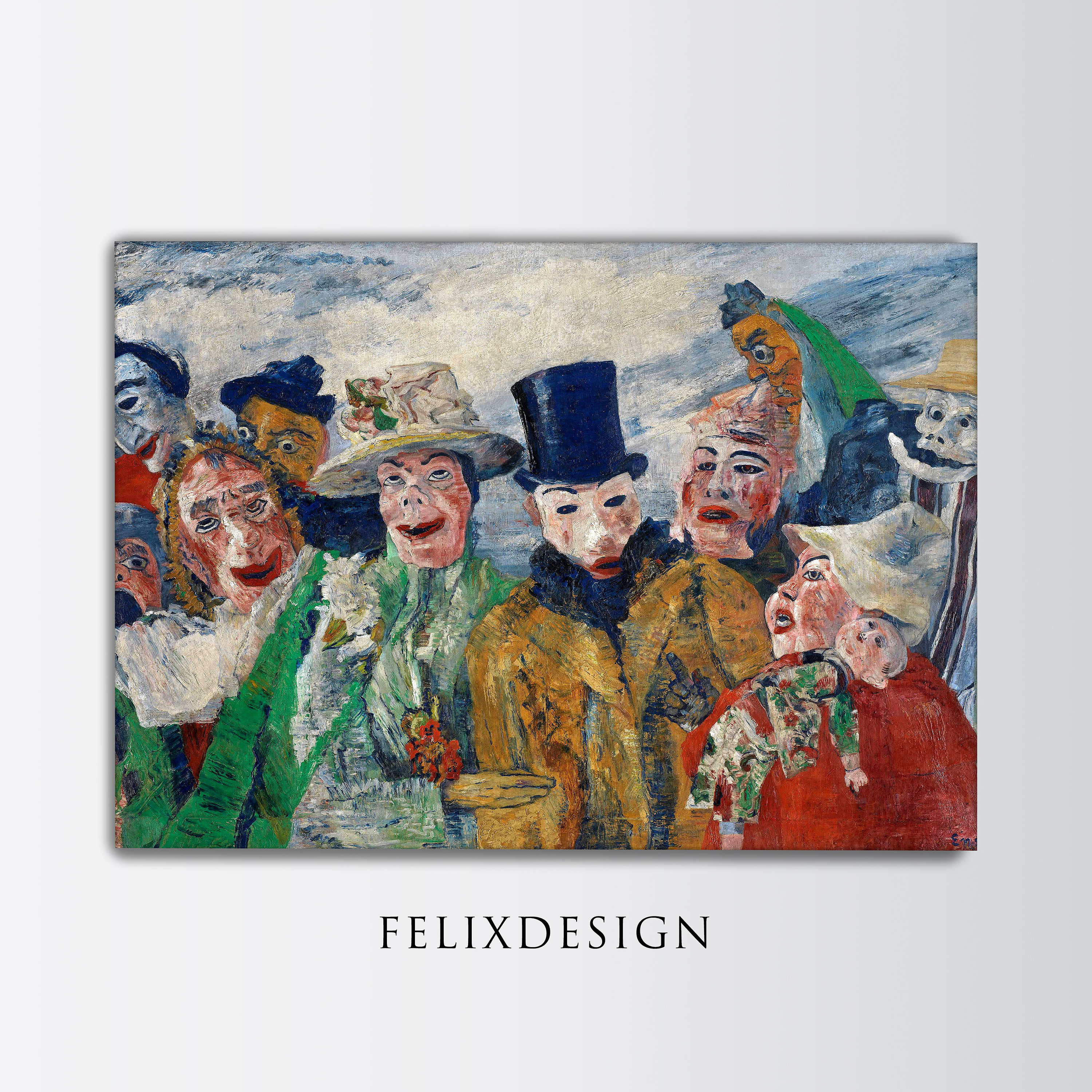 James Ensor - The Intrigue (1890) - Vintage Painting Wall Art Poster Print Bathroom Bedroom Decor - Pig Ghoul Dressed in Hats - Digital Art