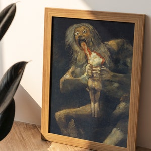 Francisco Goya - Saturn Devouring his Son (1823) Close Up - Classic Painting Poster Print Art Gift Wall Decor - Horror Extract - Premium