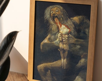 Francisco Goya - Saturn Devouring his Son (1823) Close Up - Classic Painting Poster Print Art Gift Wall Decor - Horror Extract - Premium
