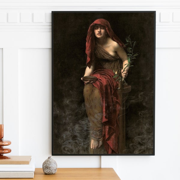 John Collier - Priestess of Delphi (1891) | Vintage Woman Portrait Print | Mystical Wiccan Soothsayer Wall Art | Digital Download
