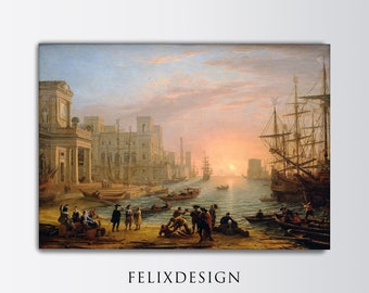Claude Lorrain - Seaport at Sunset (1639) - Samsung Frame TV Art - Painting Poster Print Wall Art Landscape -  Digital Download