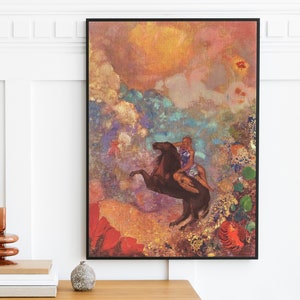 Odilon Redon - Muse on Pegasus (1900) | Vintage Painting Print Horse Greek Myth Wall Art Fantasy Gift | Printable Digital Download