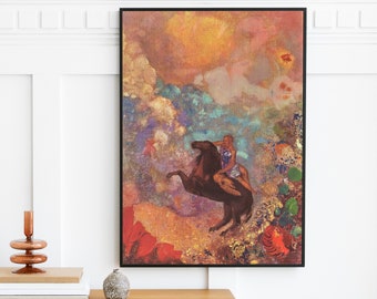 Odilon Redon - Muse on Pegasus (1900) | Vintage Painting Print Horse Greek Myth Wall Art Fantasy Gift | Printable Digital Download