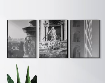 3er Set, Architektonische Kunst Dekor, Moderne griechische Wandkunst, griechische Skulpturen, Statuendruck, Schwarz-Weiß, Skulptur Druck, Digitaler Download