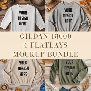Gildan 18000 Sweatshirt Mockup Bundle | Green, Sand, and White Folded Gildan Mockups | Cozy Gildan 18000 Mockup Collection