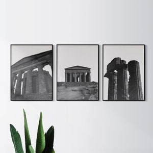 3er Set, Architektonische Kunst Dekor - Moderne griechische Wandkunst, Uralte Architektur Säule, Abgebrochene Säule, Digitaler Download, Schwarz Weiß