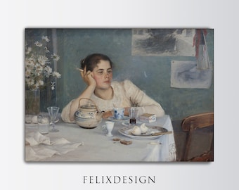 Elin Danielson-Gambogi - After Breakfast (1891) | Vintage Wall Art Print Woman Bedroom Decor | Digital Download