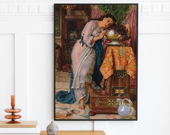 William Holman Hunt - Isabella and the Pot of Basil (1867) | Vintage Woman Painting | Antique John Keats Wall Art Decor Print | Digital Art