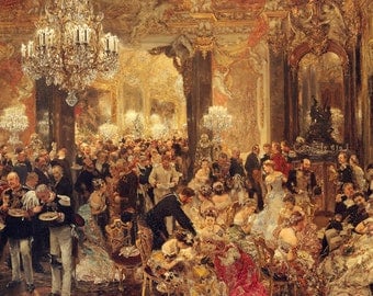 Adolph Menzel - The Dinner At The Ball (1878) - Classic Painting Photo Poster Print Art Gift Home - Von Ballroom Party - Digital Download