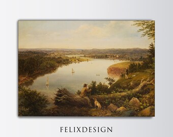 Vintage Lake Painting, Rustic Farmhouse Decor, Antique Art Print, Landscape Oil Painting, Vintage Art, Lake House Painting, Printable Art